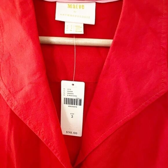 Anthropologie Maeve NWT Red Delia Tailored Blouse Size 2 - Picture 5 of 8